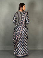 Navy Blue Maroon Ajrak Print Insta Saree Set