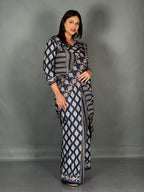 Navy Blue Maroon Ajrak Print Insta Saree Set