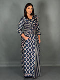 Navy Blue Maroon Ajrak Print Plus Size Insta Saree Set