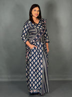 Navy Blue Maroon Ajrak Print Insta Saree Set