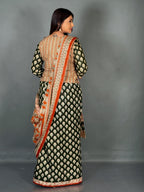 Bottle Green Rust Ajrak Print Insta Saree Set