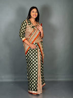 Bottle Green Rust Ajrak Print Insta Saree Set