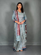 Maroon Firoza Ajrak Print Plus Size Insta Saree Set