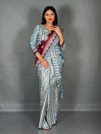 Maroon Firoza Ajrak Print Plus Size Insta Saree Set