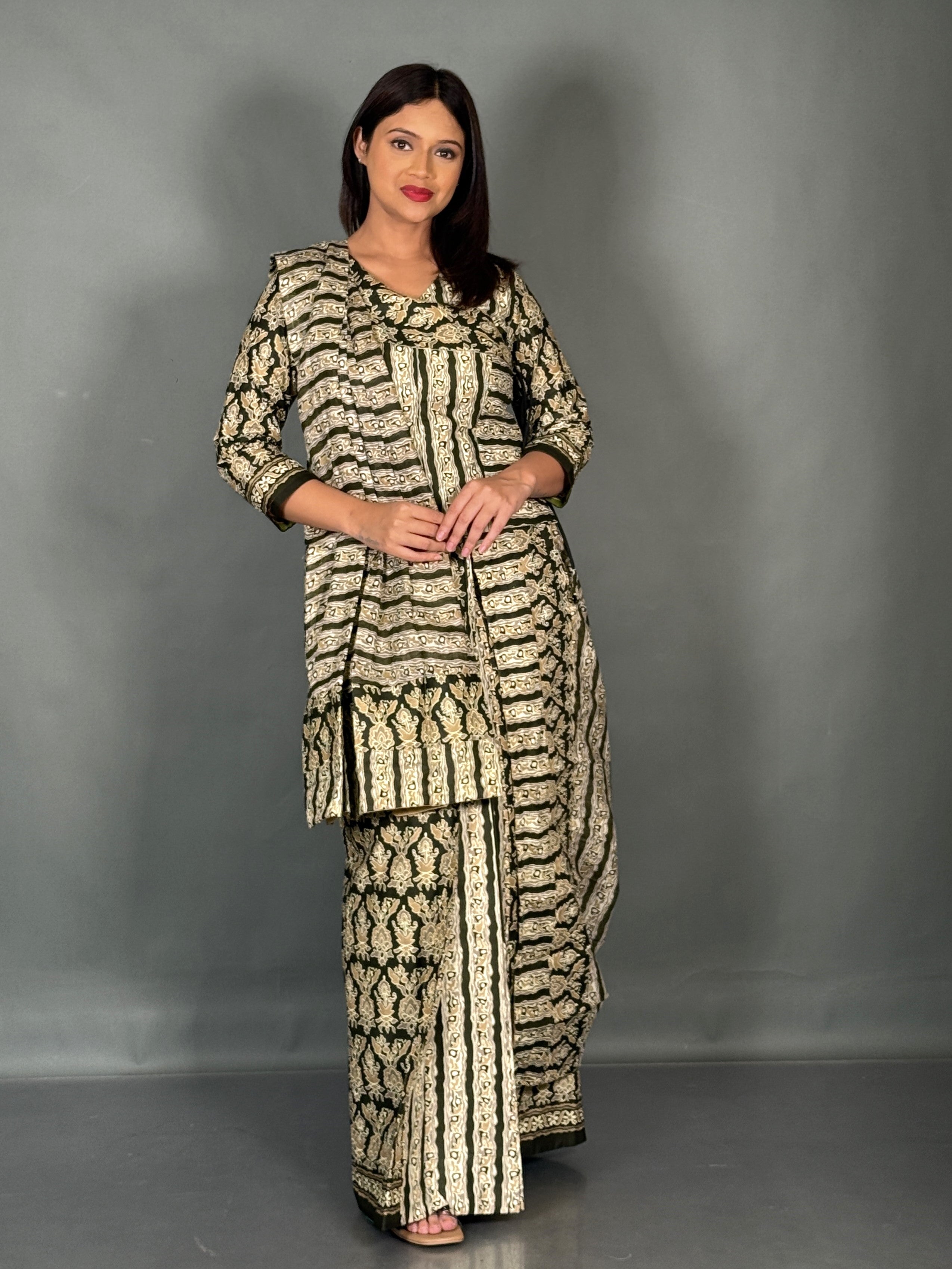 Olive Ethnic Plus Size Insta Saree Set