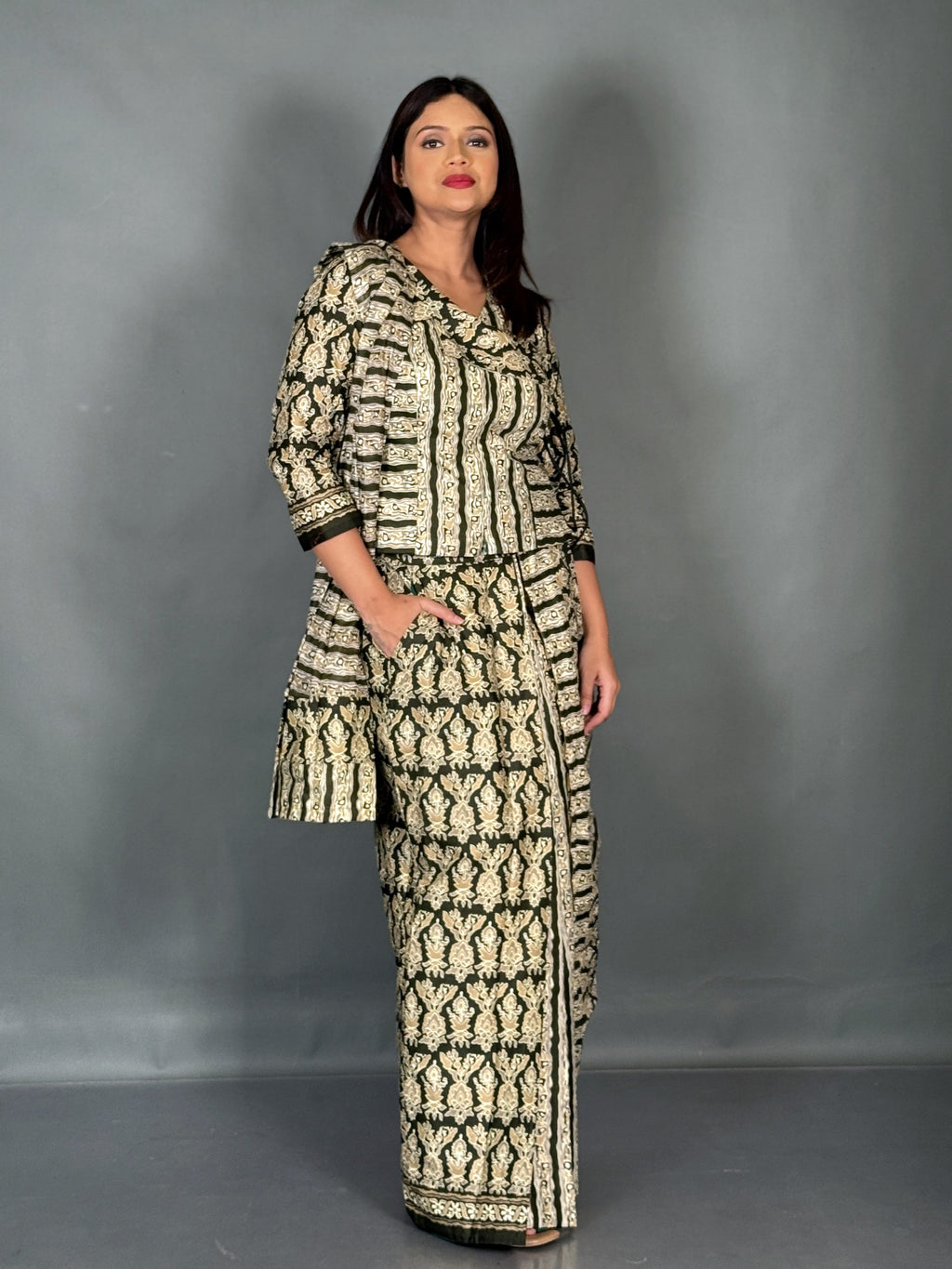 Olive Ethnic Plus Size Insta Saree Set