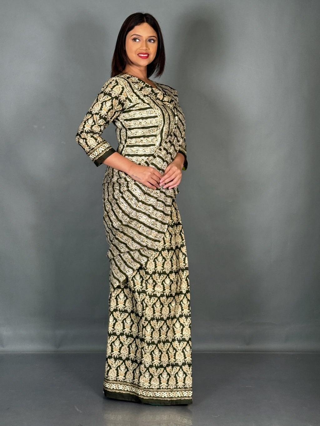Olive Ethnic Plus Size Insta Saree Set
