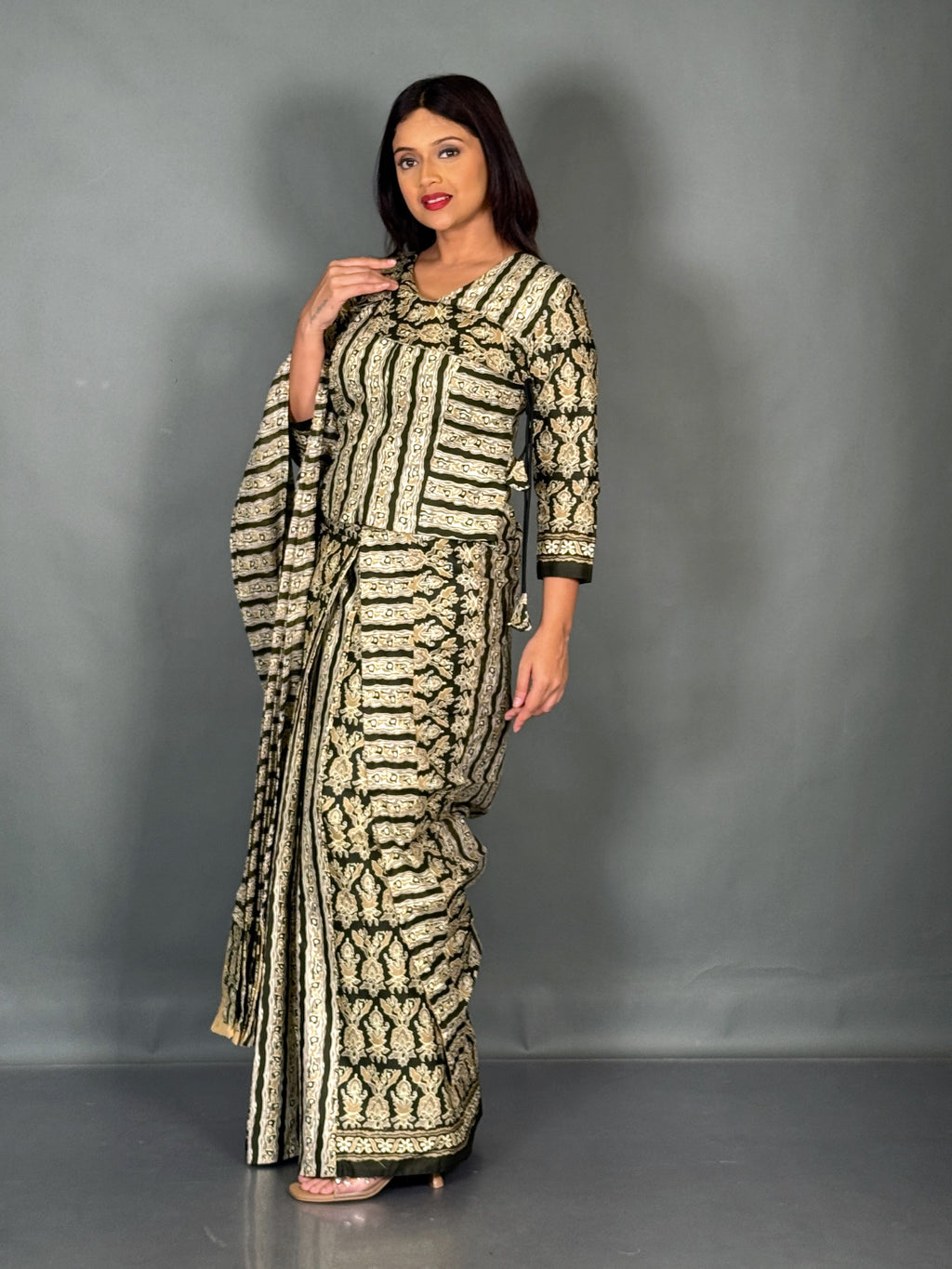 Olive Ethnic Plus Size Insta Saree Set