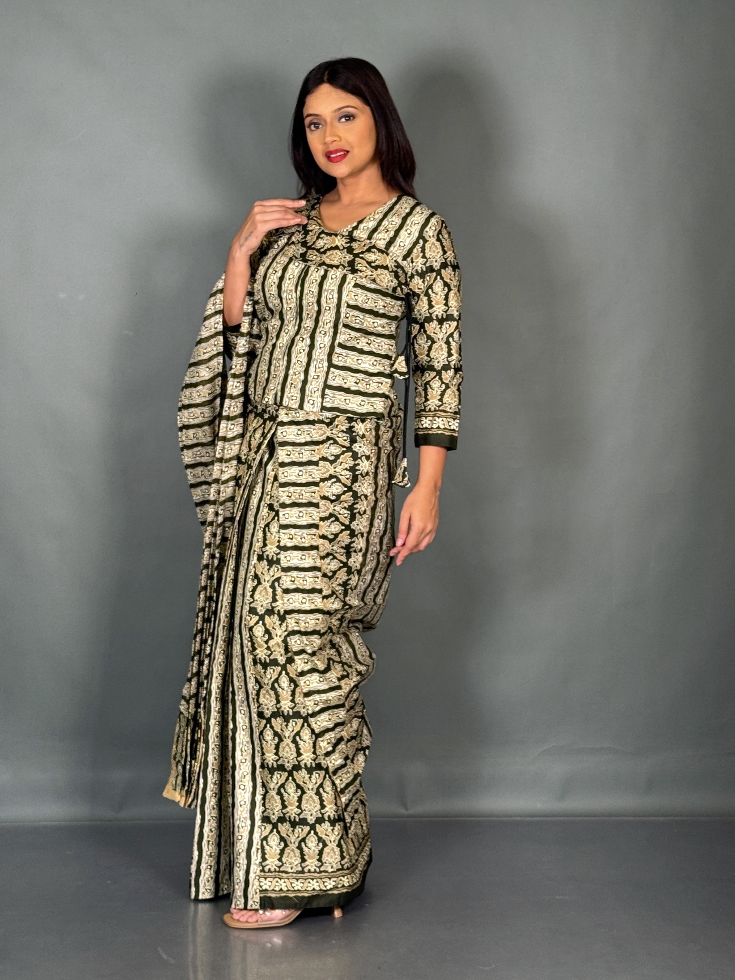 Olive Ethnic Plus Size Insta Saree Set