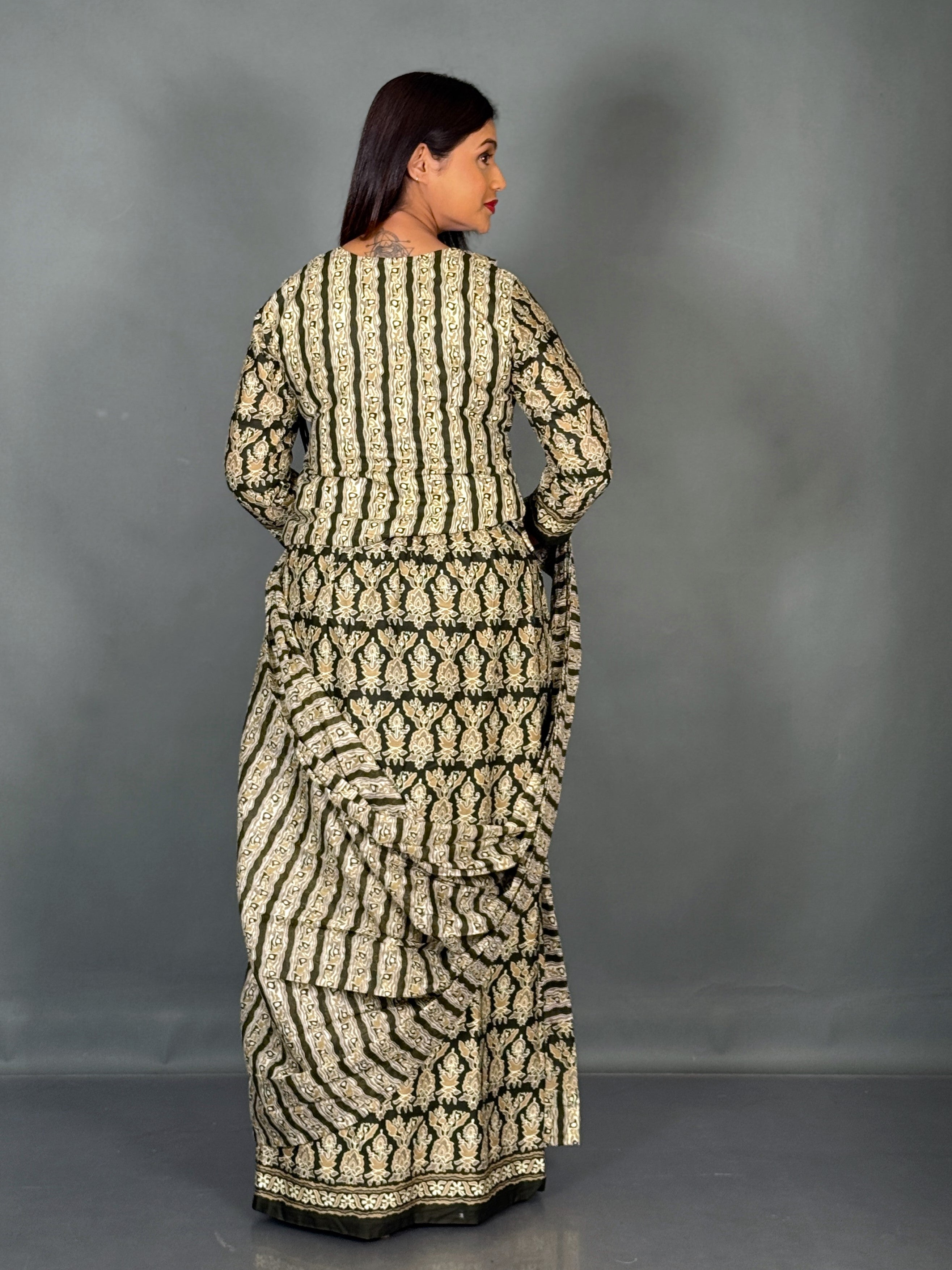 Olive Ethnic Plus Size Insta Saree Set