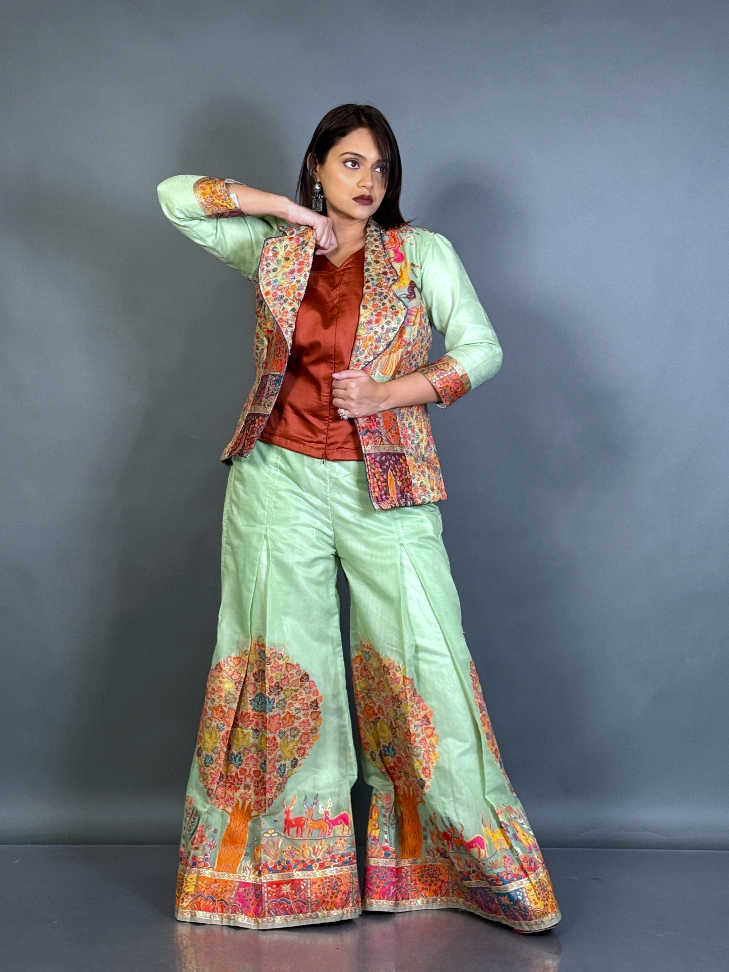 Elegant Rust & Pista Co-Ord Set with Blazer Jacket