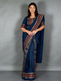 Moonlit Navy Ready-to-Wear Saree Set with Ajrak Charm in Cotton