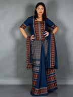 Moonlit Navy Ready-to-Wear Saree Set with Ajrak Charm in Cotton