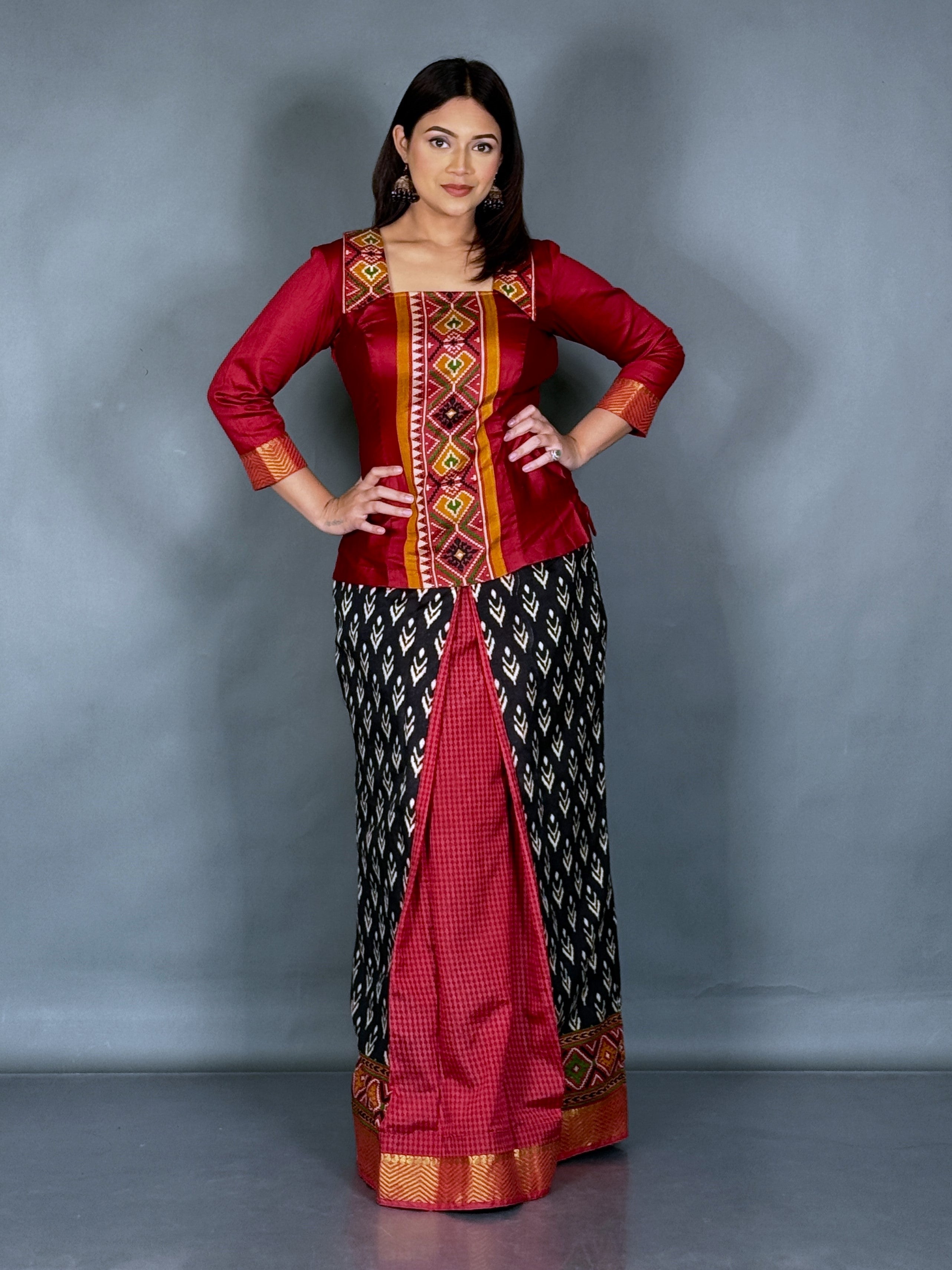 Urban Raga Maroon Black Printed Patola Fusion Set