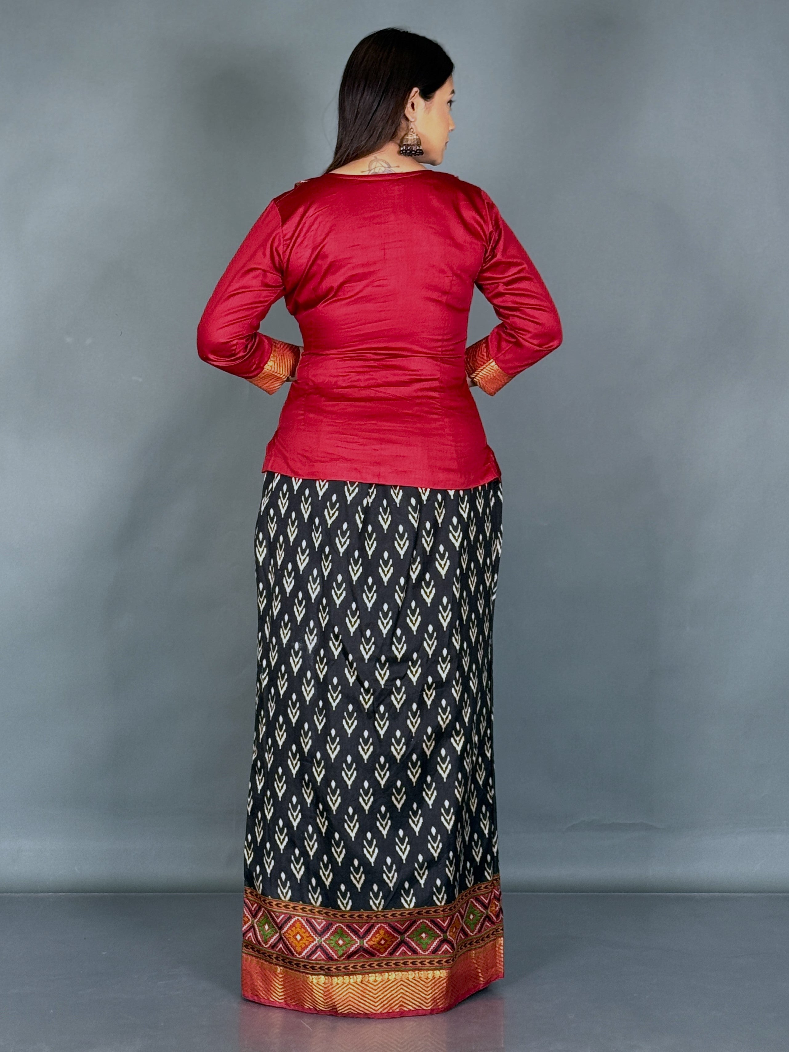 Urban Raga Maroon Black Printed Patola Fusion Set