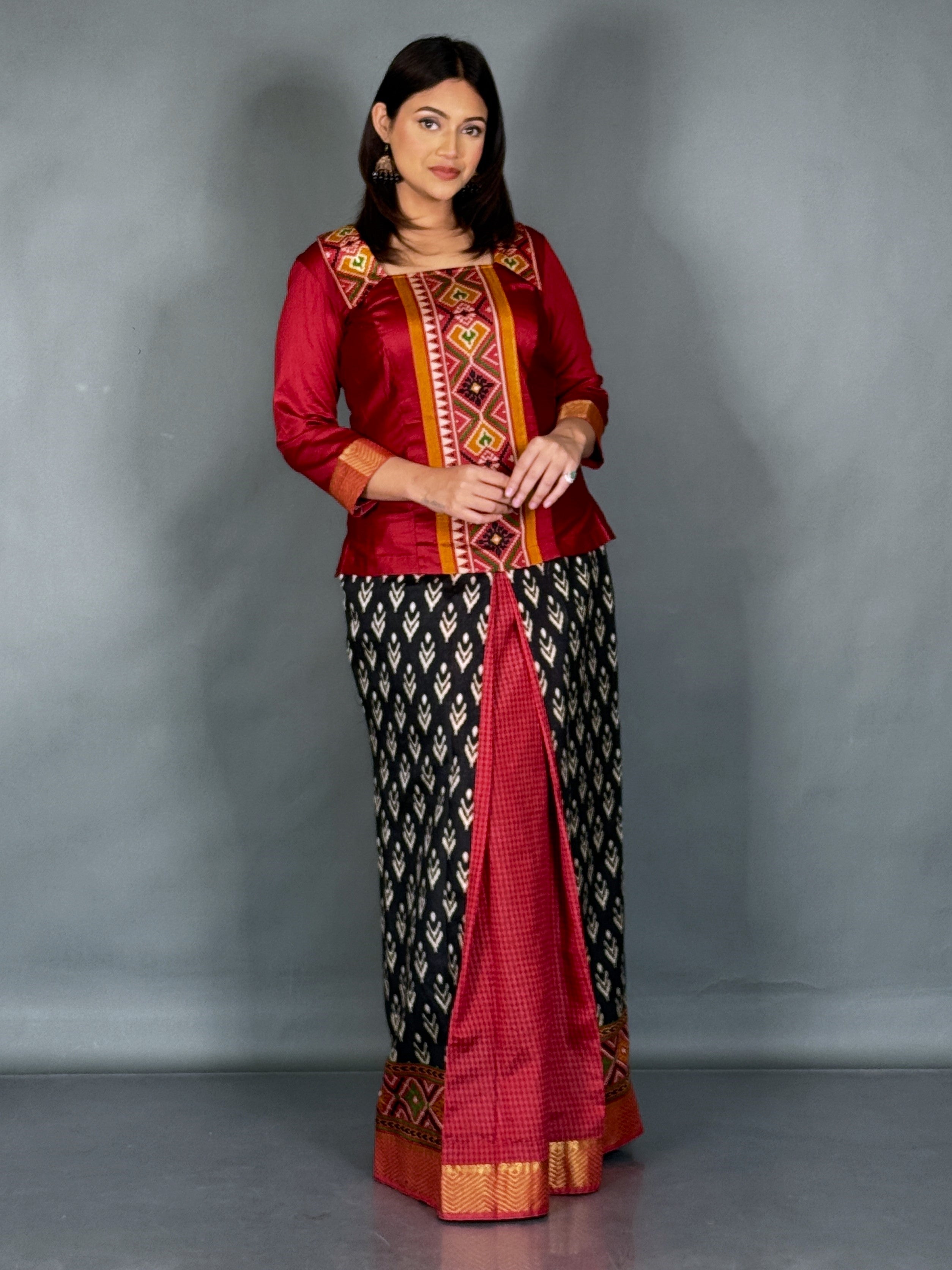 Urban Raga Maroon Black Printed Patola Fusion Set