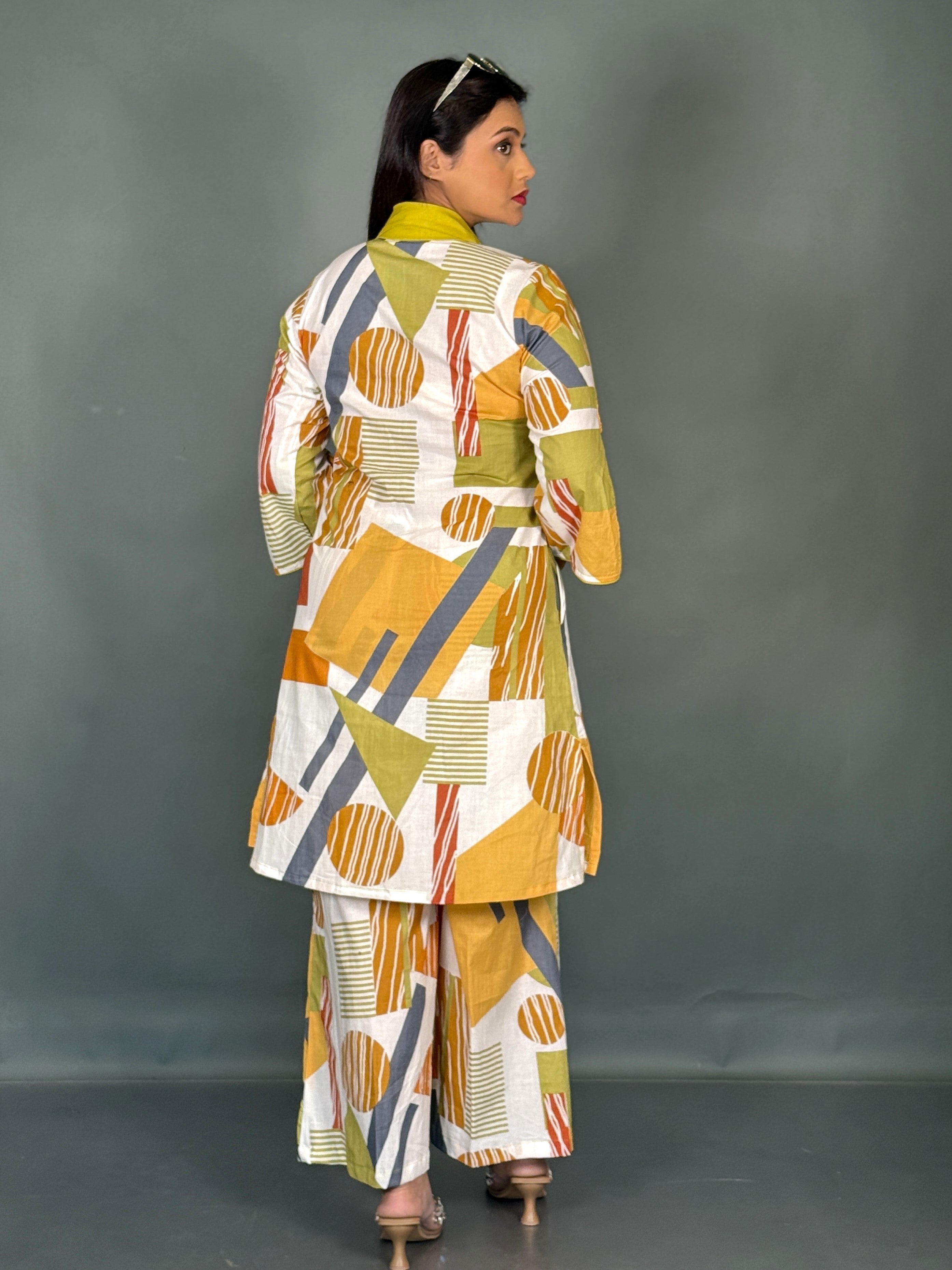 Elegant Multicolour Geometric Cotton Co-ord Set