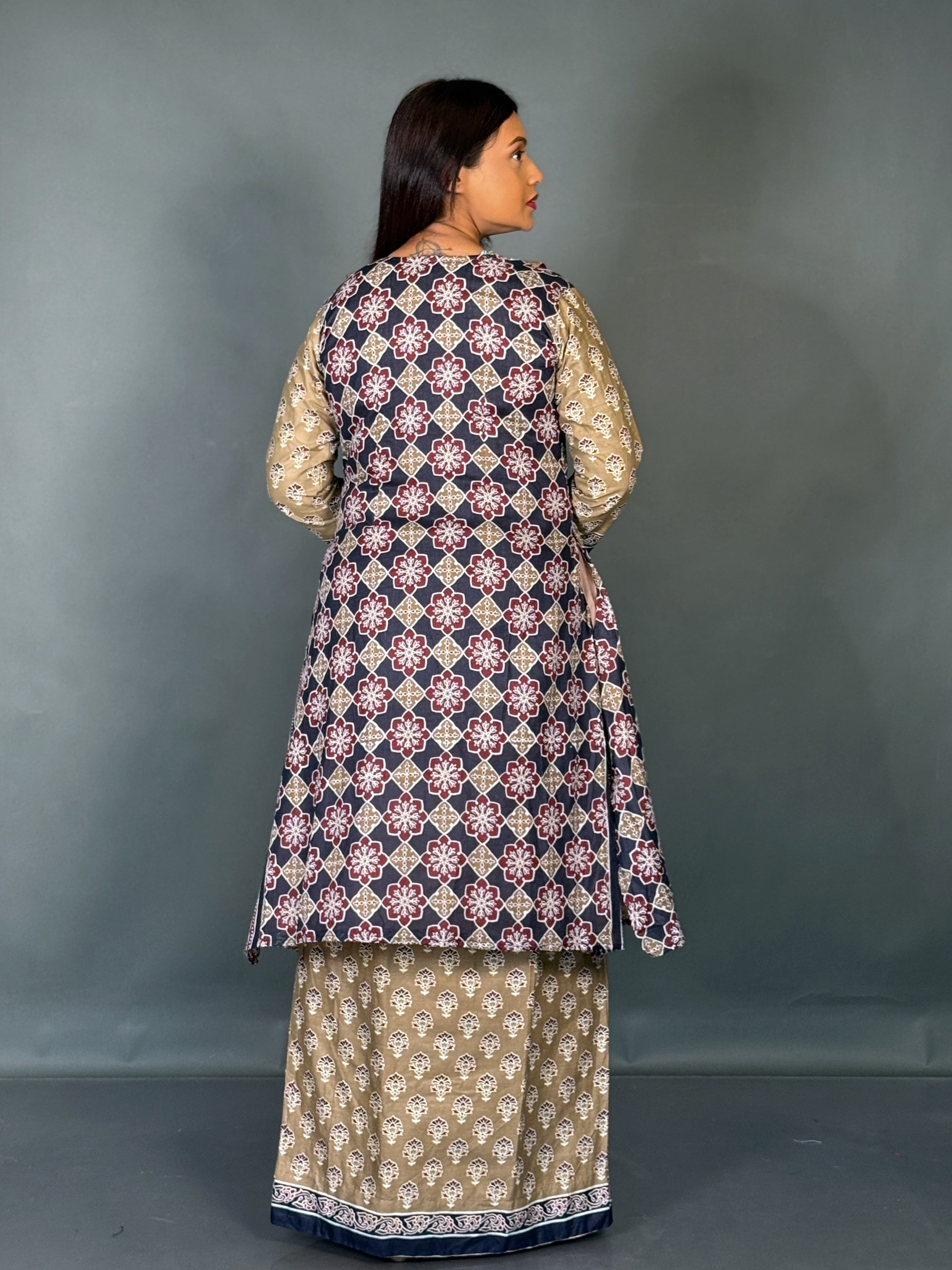 Mocha Maroon Fusion Saree Skirt Set