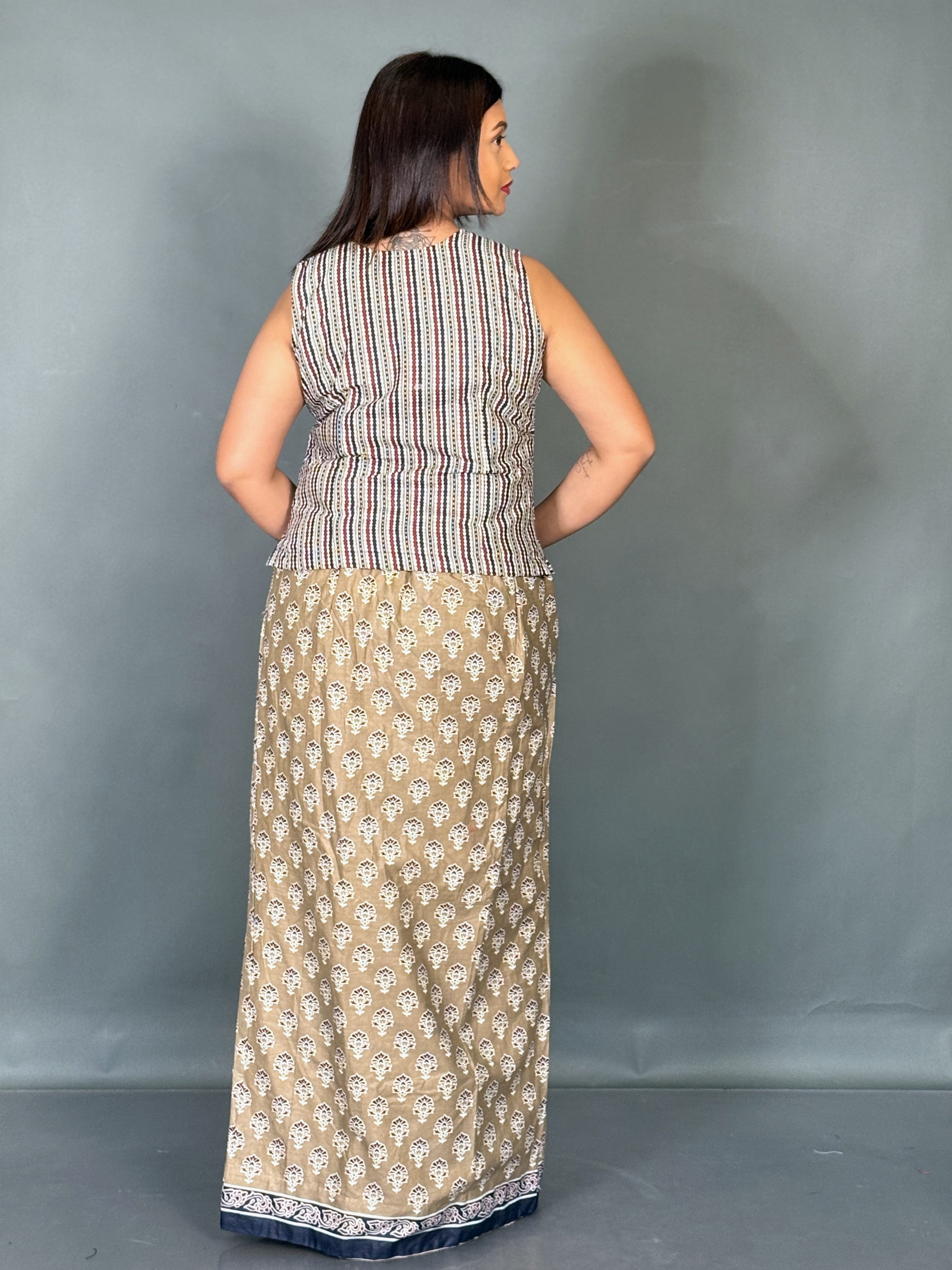 Mocha Maroon Fusion Saree Skirt Set