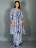 Sky Bloom Cotton Fusion Saree Skirt Set
