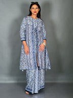 Sky Bloom Cotton Fusion Saree Skirt Set
