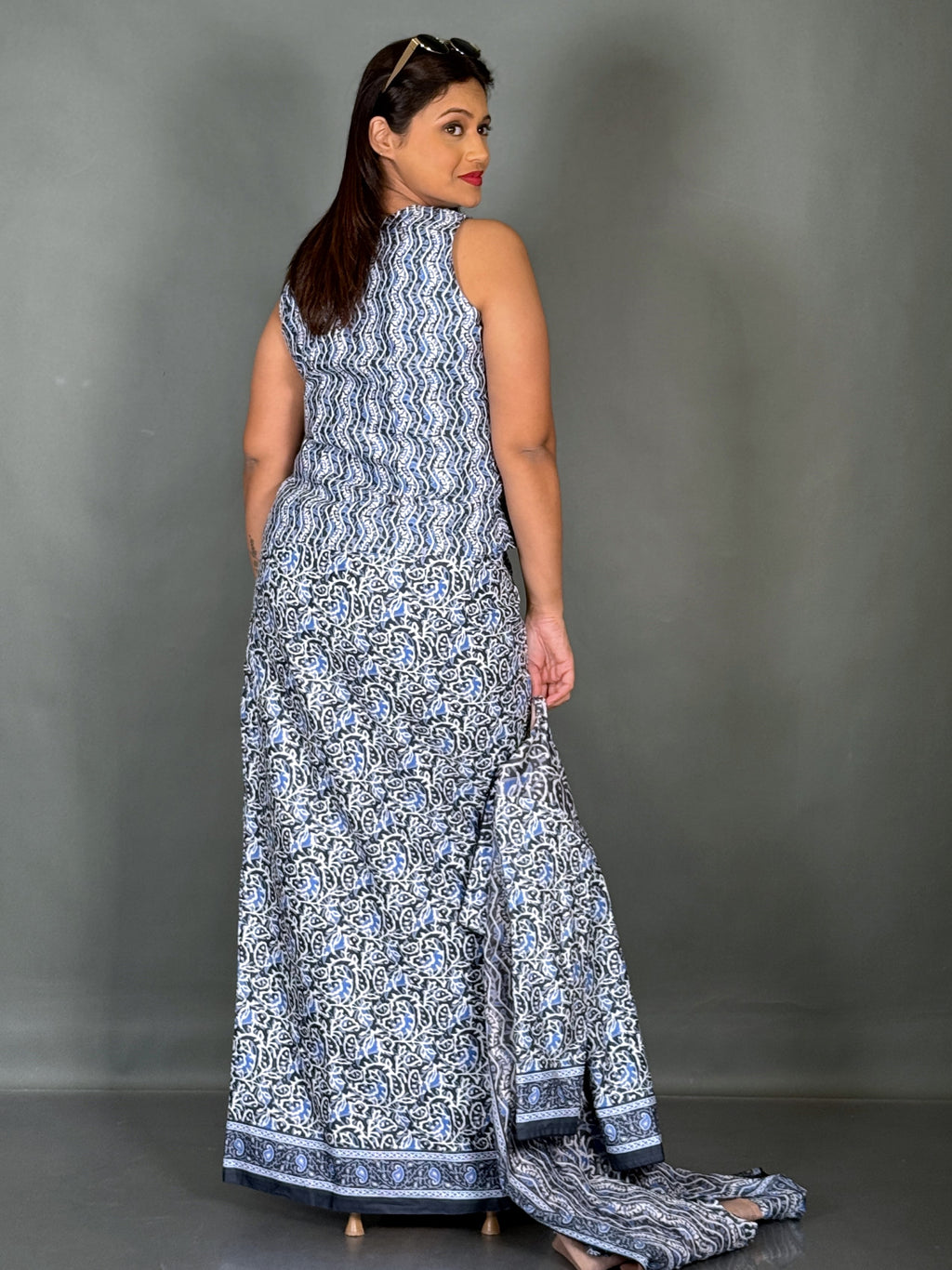 Sky Aura Plus Size Cotton Saree Skirt Fusion Set