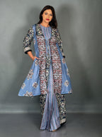 Midnight Sky Cotton Saree Skirt Fusion Set