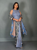 Midnight Sky Cotton Saree Skirt Fusion Set