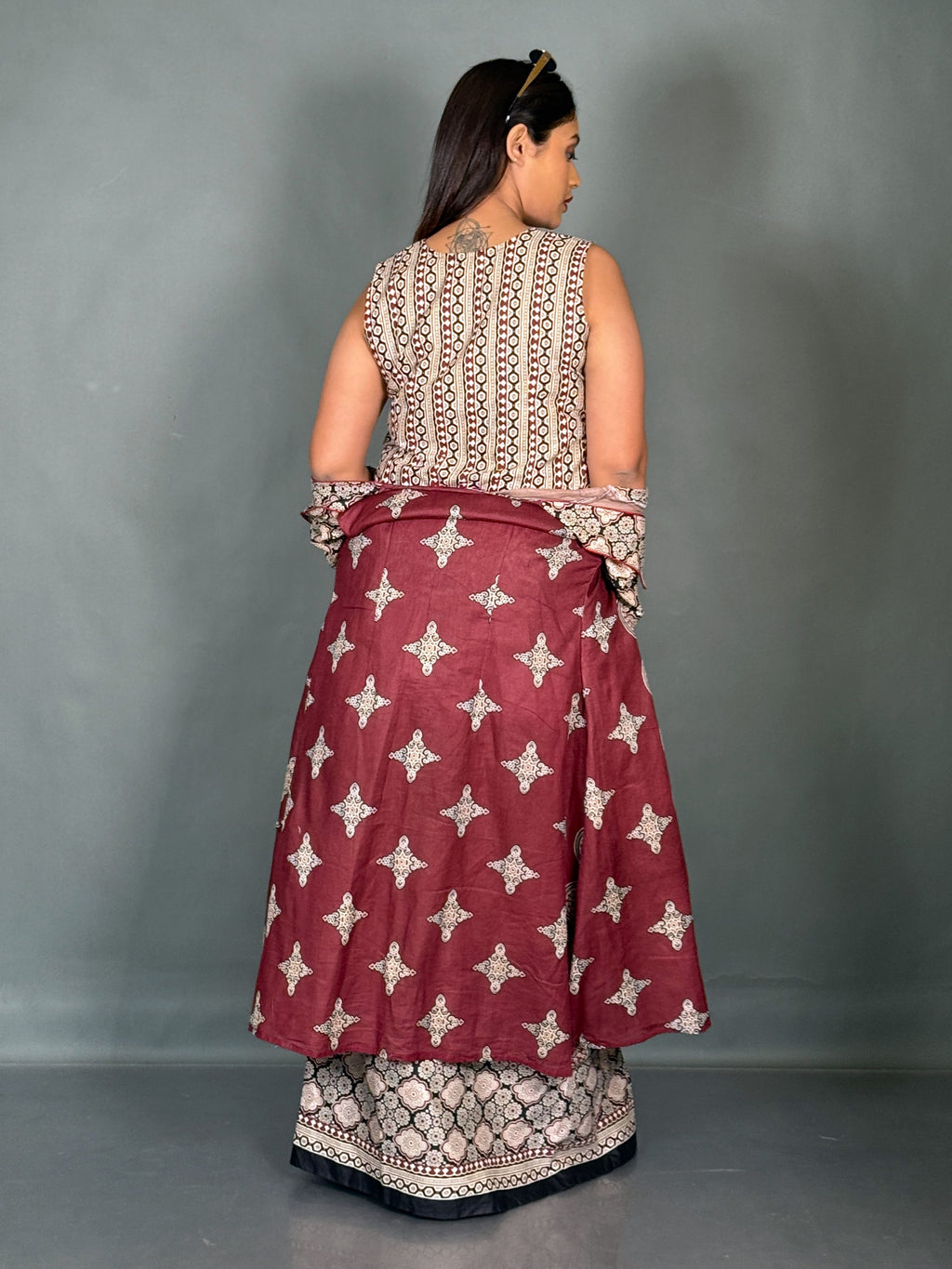Noira Elegance Plus Size Cotton Fusion Saree Skirt Set