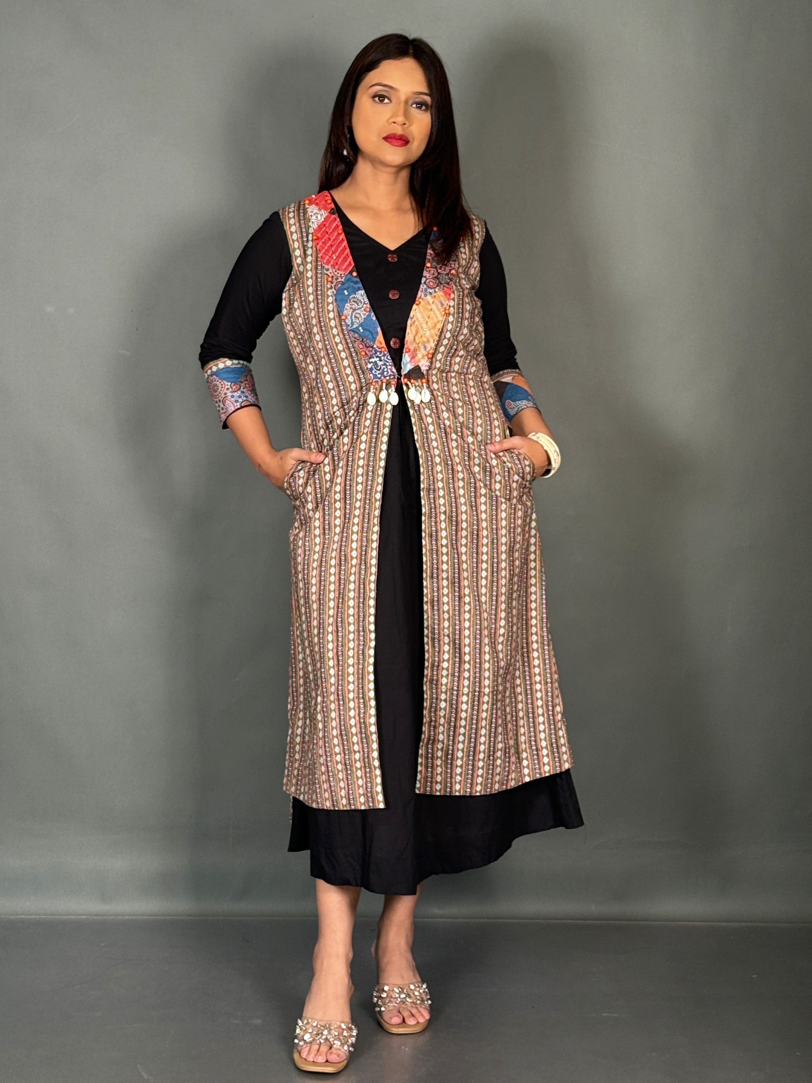 Elegant Black Indo-Western Dress with Jacket Style