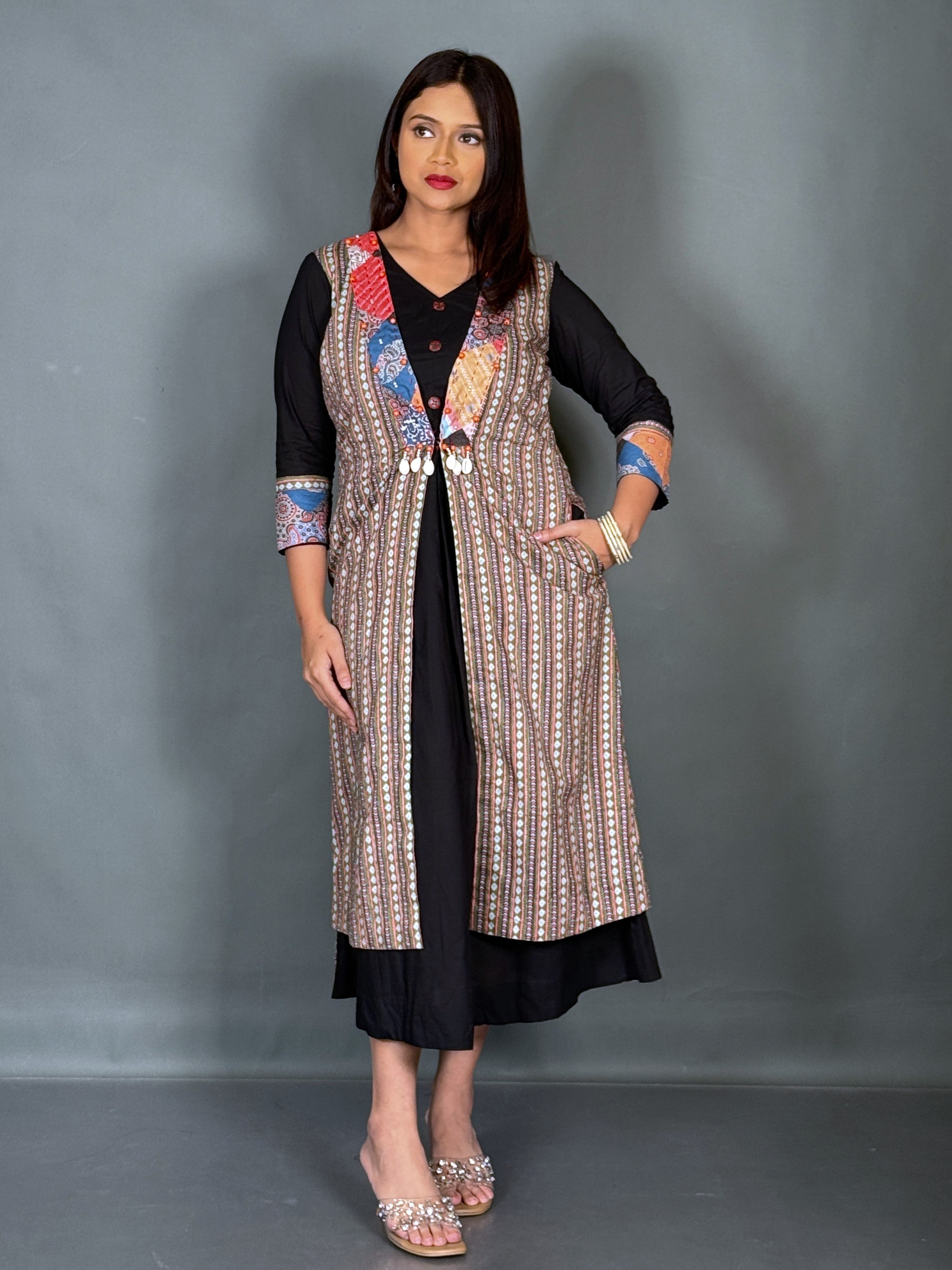 Elegant Black Indo-Western Dress with Jacket Style