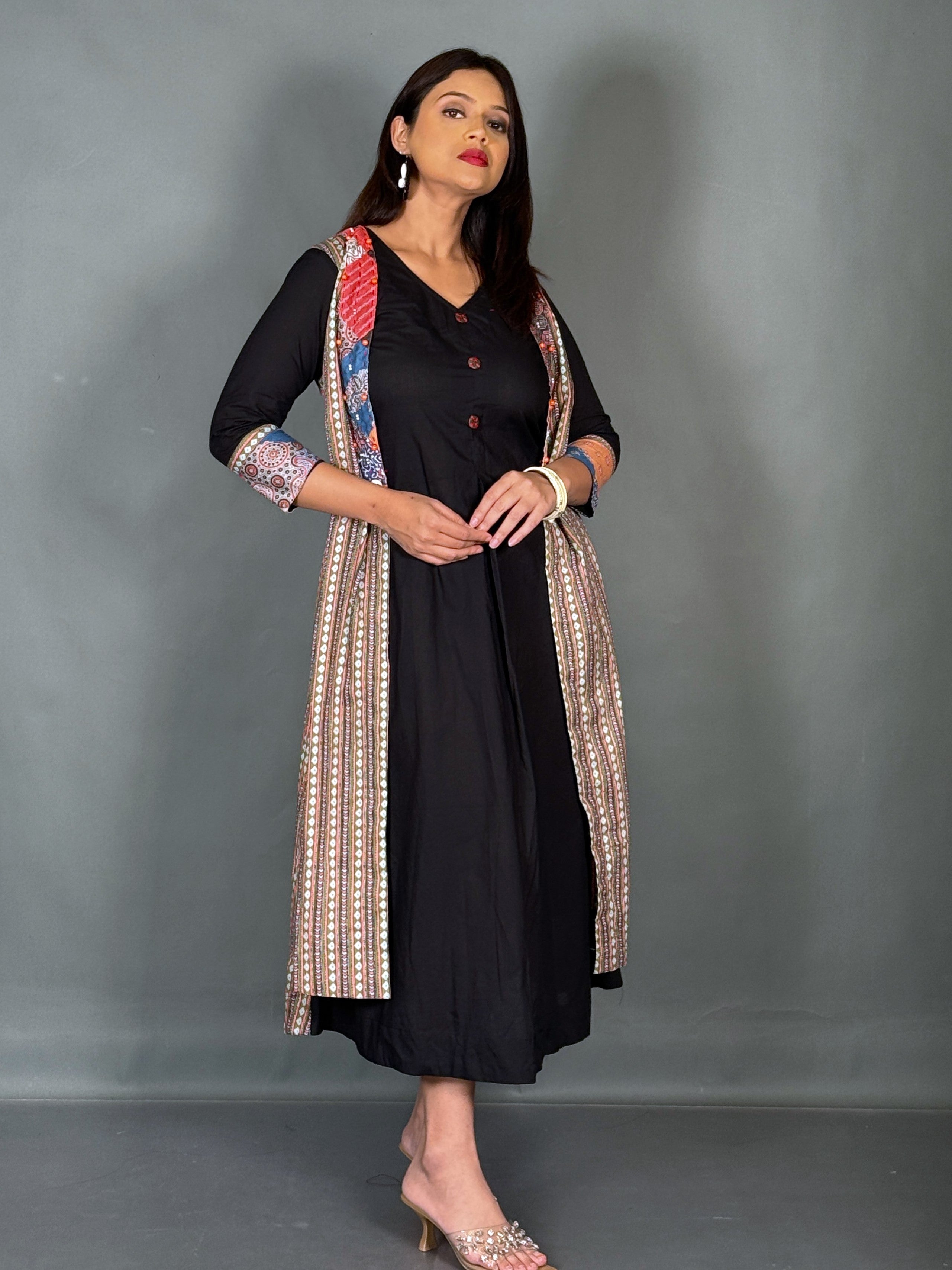 Elegant Black Indo-Western Dress with Jacket Style