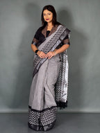 Ivory Noir Linen Insta Saree Set with Pocket
