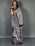 Ivory Noir Linen Insta Saree Set with Pocket