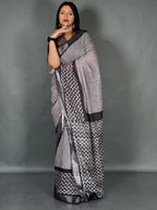 Ivory Noir Linen Insta Saree Set with Pocket