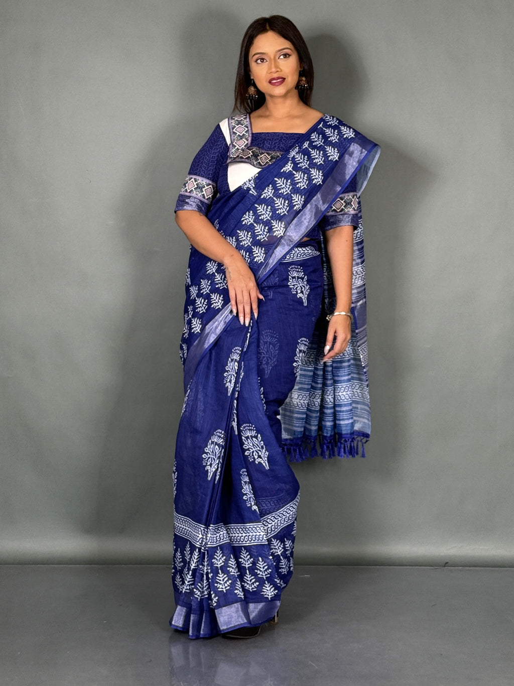 Skyline Blue Printed Insta Saree Set