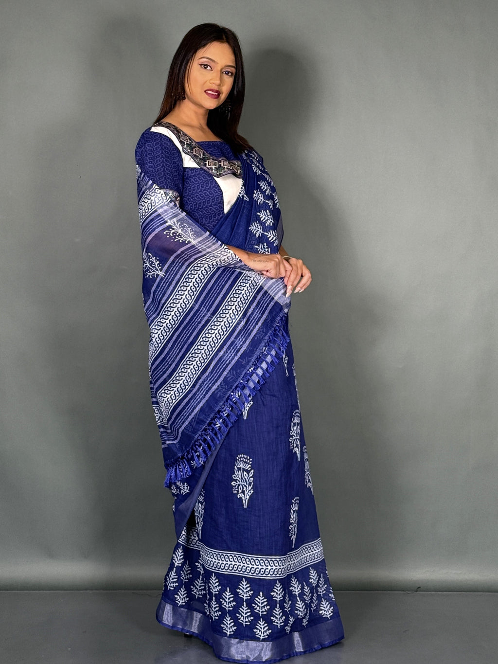 Skyline Blue Printed Insta Saree Set