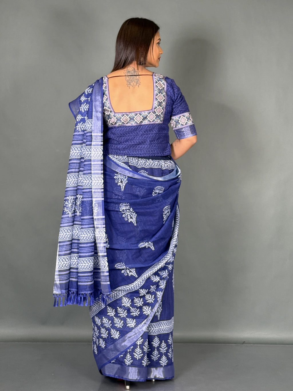 Skyline Blue Printed Insta Saree Set
