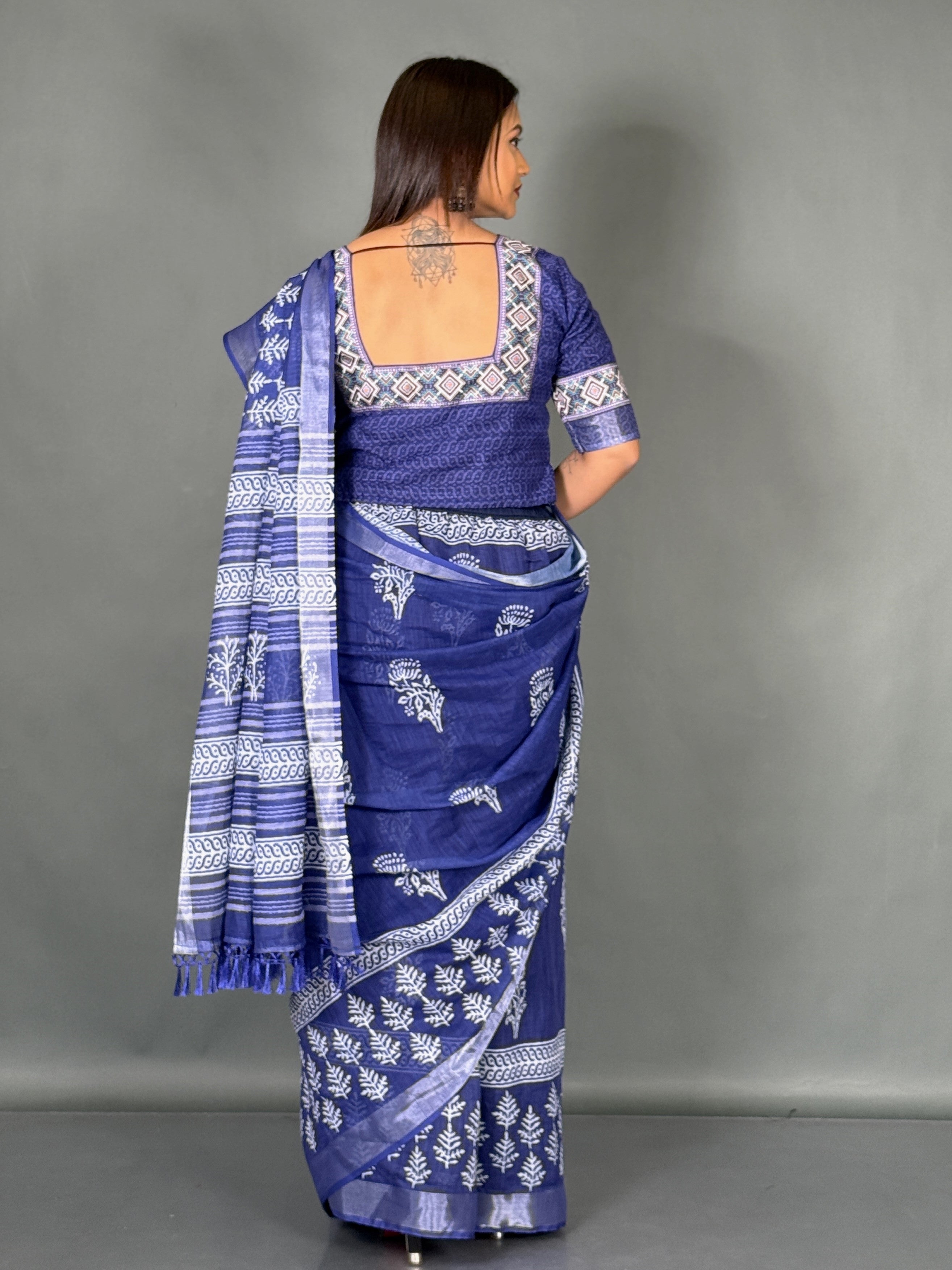 Skyline Blue Printed Insta Saree Set