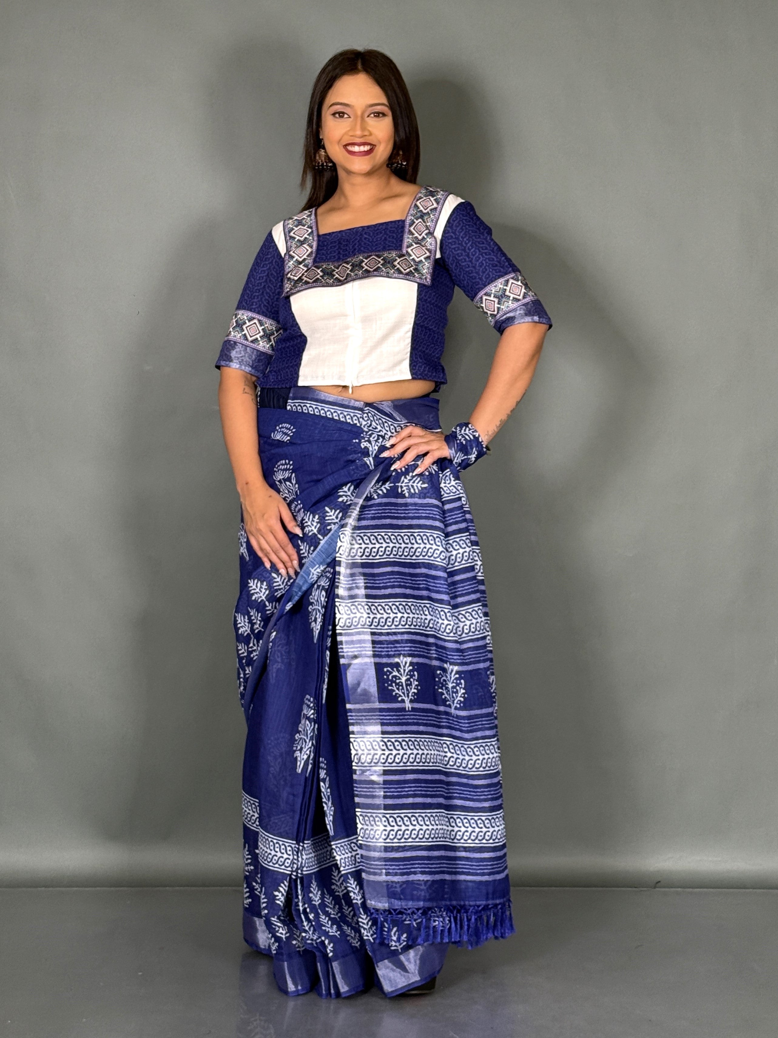 Skyline Blue Printed Insta Saree Set