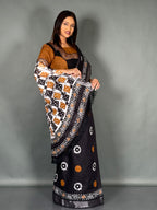 Mocha Noir Printed Linen Insta Saree Set