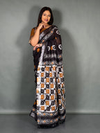 Mocha Noir Printed Linen Insta Saree Set