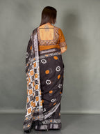 Mocha Noir Printed Linen Insta Saree Set