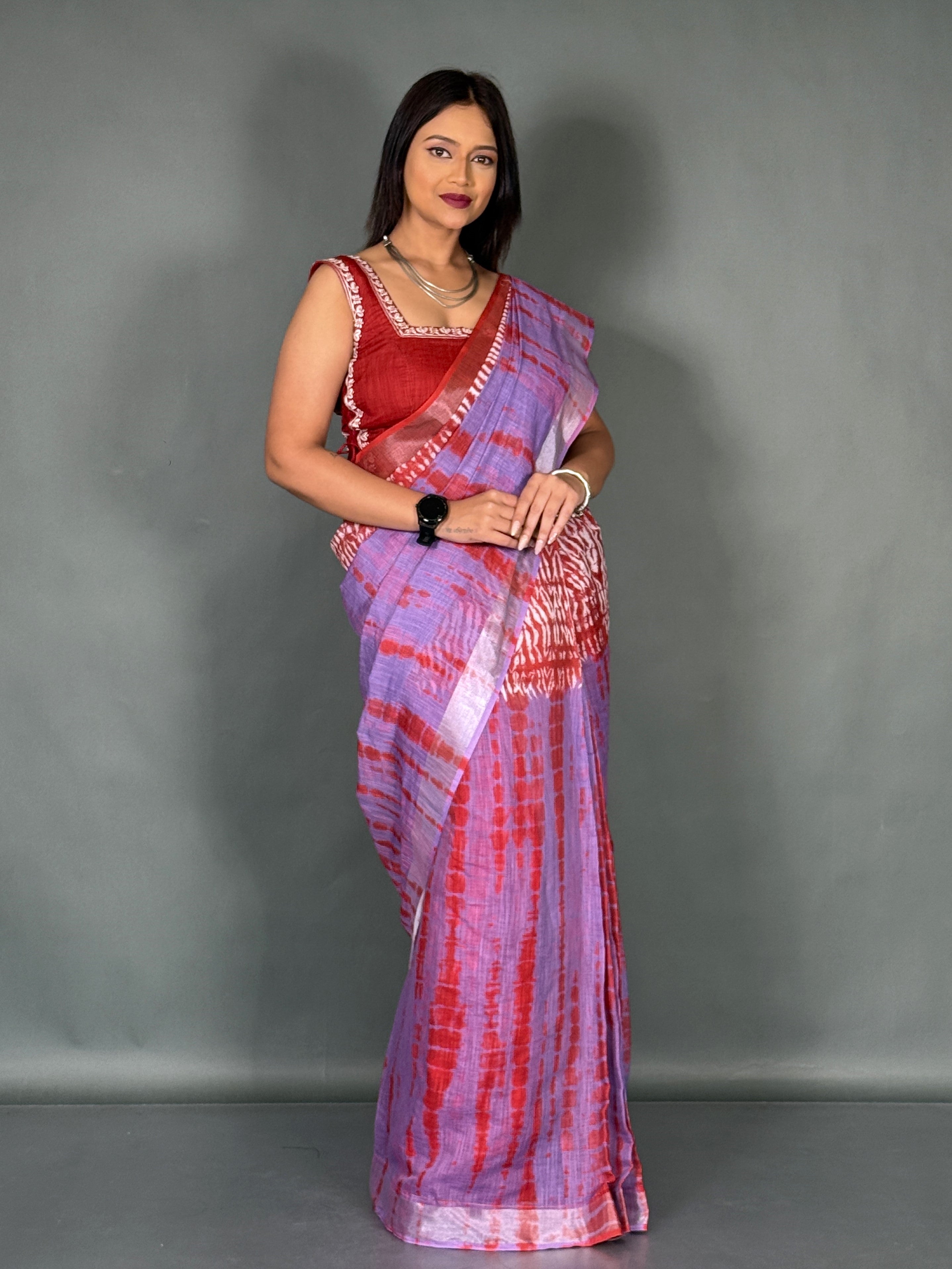 Lavender Rouge Linen Insta Saree Set