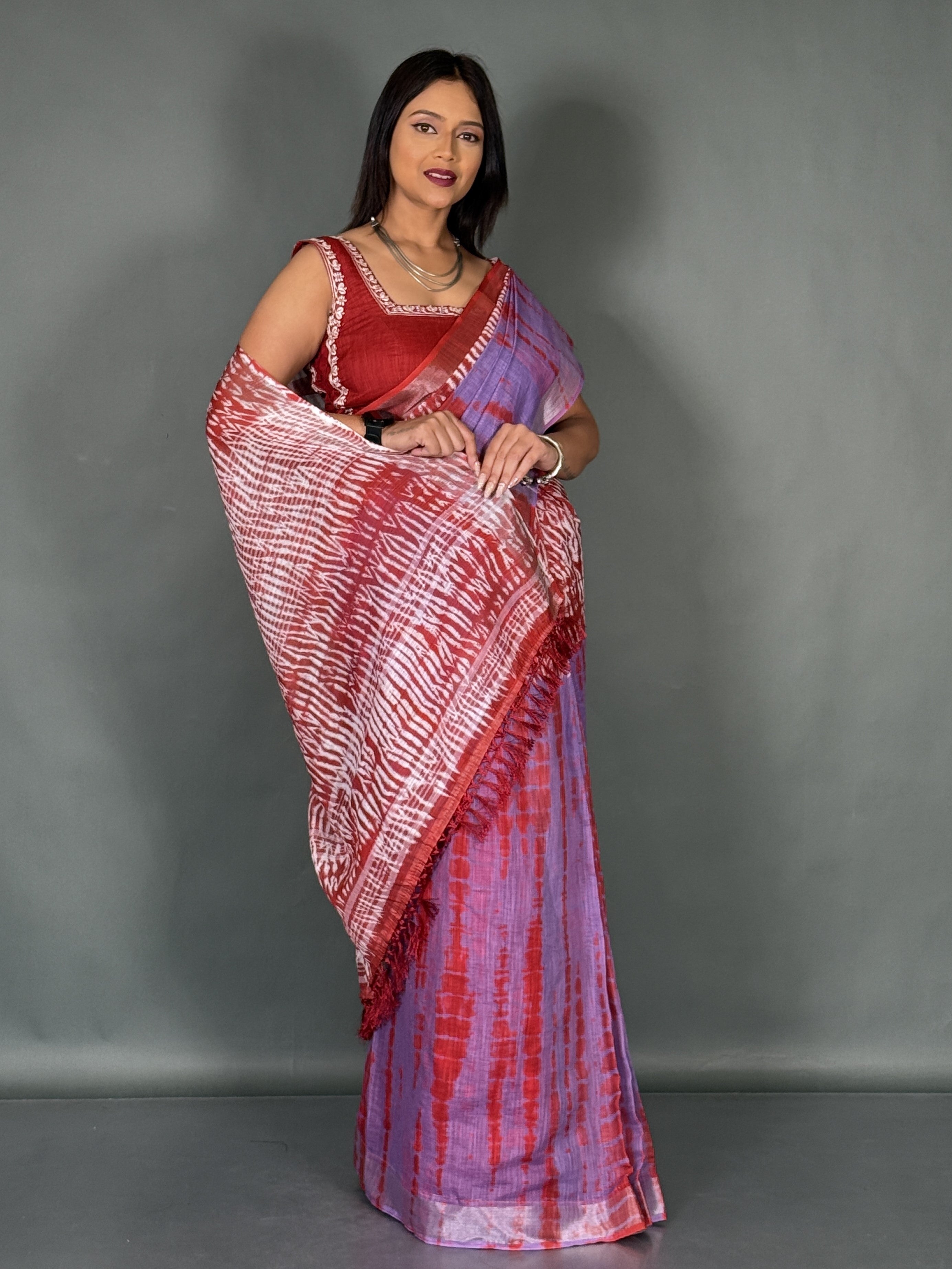 Lavender Rouge Linen Insta Saree Set