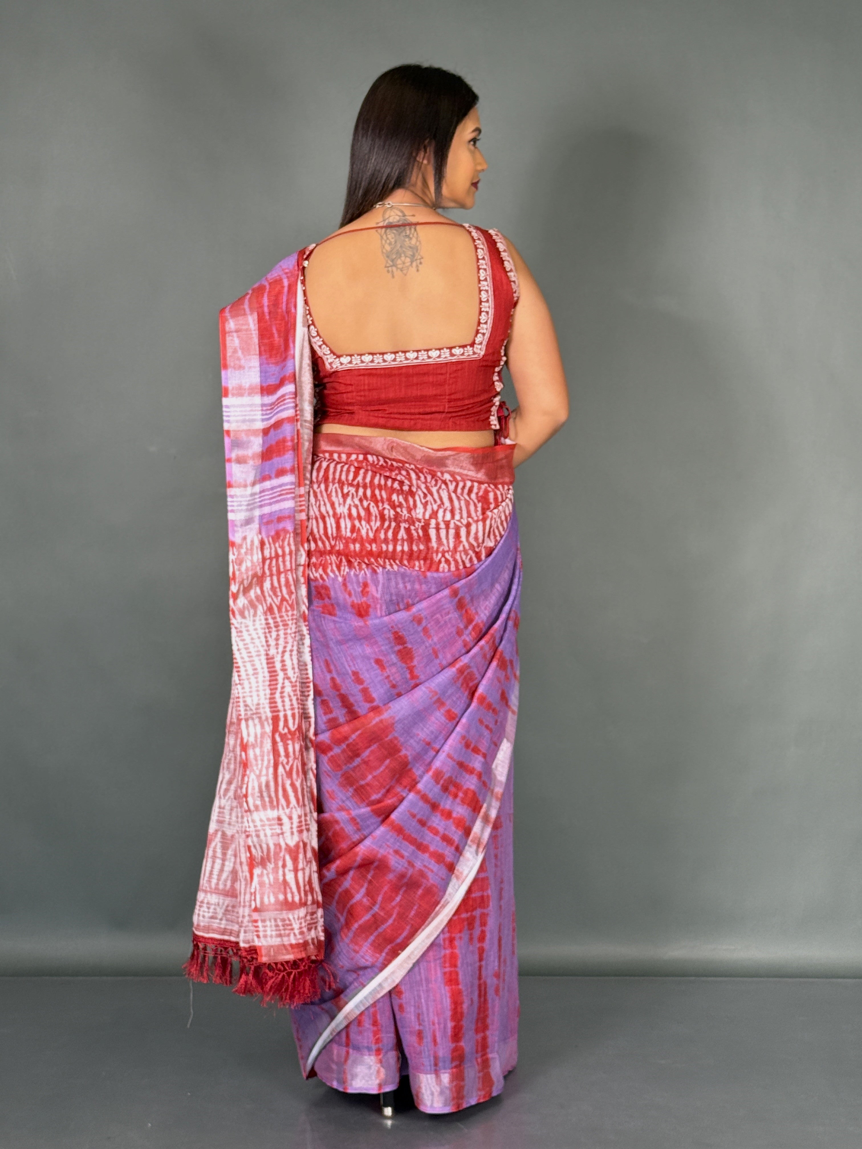 Lavender Rouge Linen Insta Saree Set