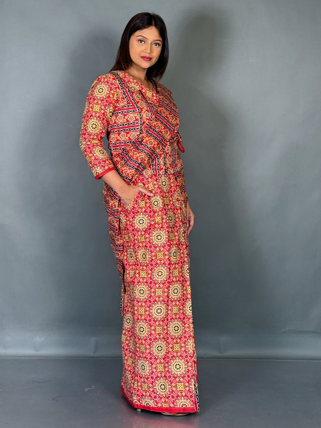 Scarlet Ajrak Grace Ready To Wear Saree Set
