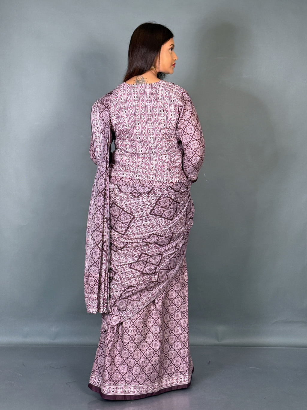 Lavender Moon Ajrak Ready To Wear Saree Set
