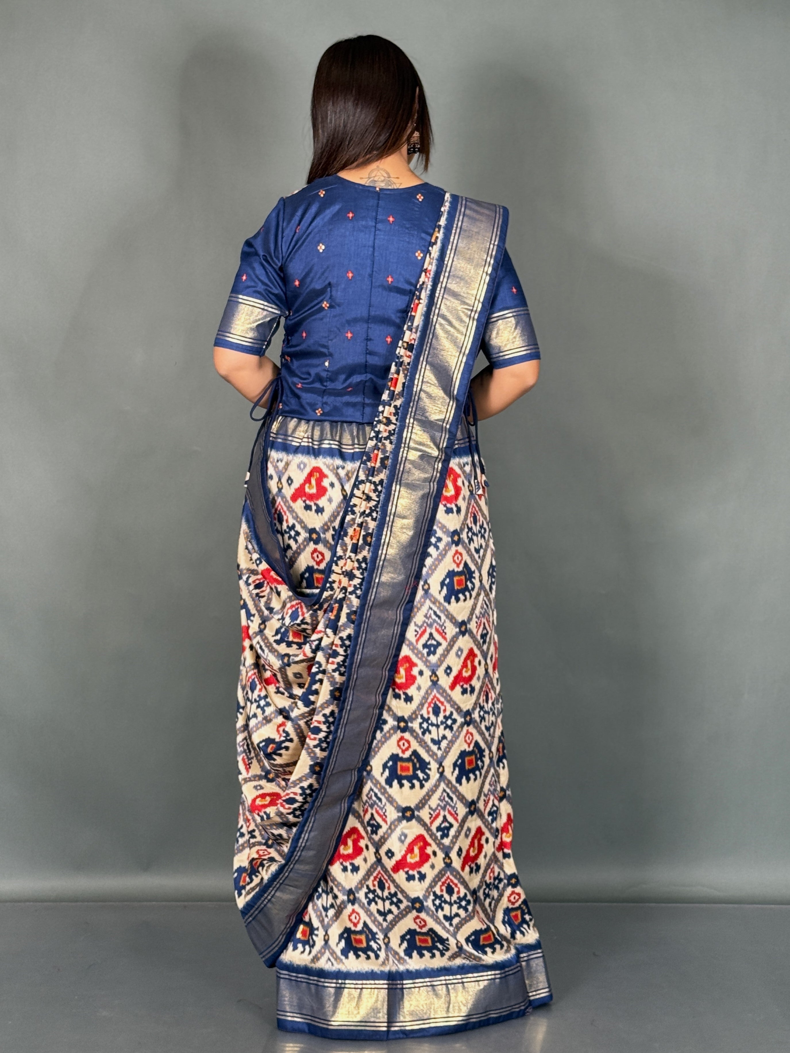 Moonlit Grace Plus Size Off White Blue Ready-to-Wear Saree Set