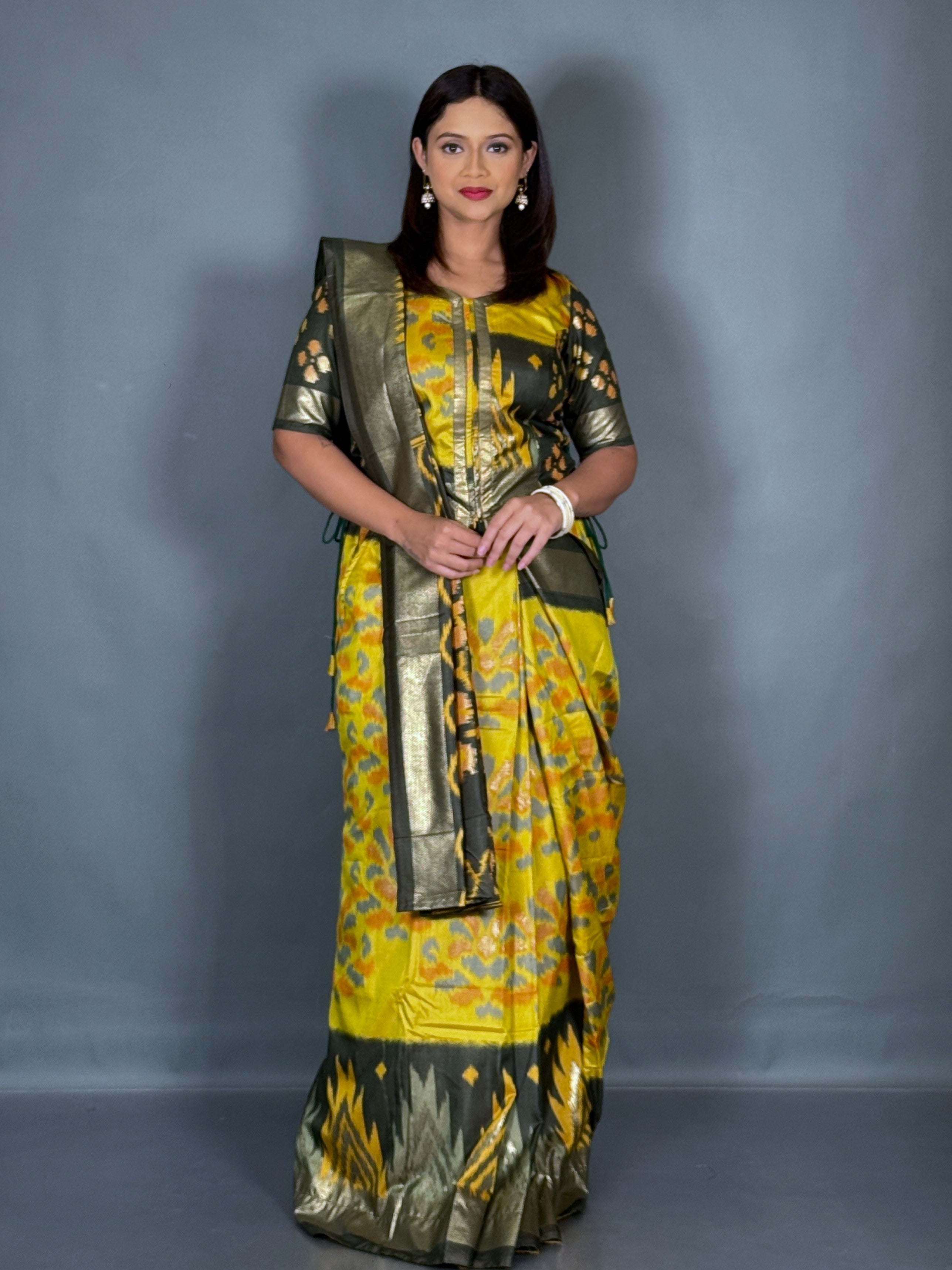 Zayra Lemon Patola Ready-to-Wear Saree Set